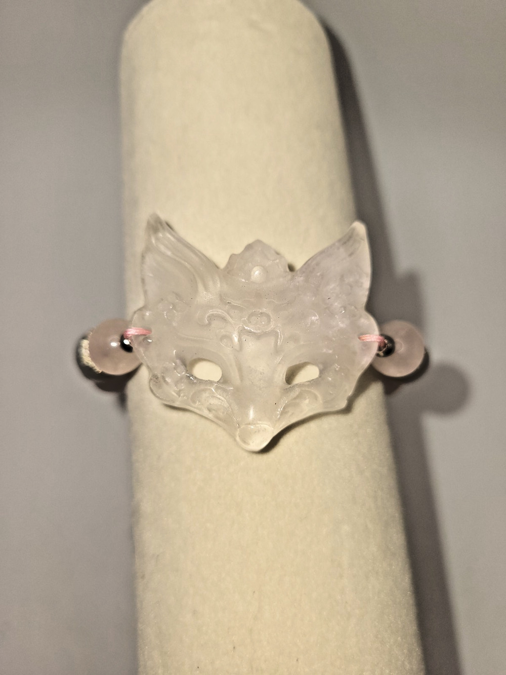 Handmade Natural Rose Quartz Fox Beaded Adjustable Bracelet